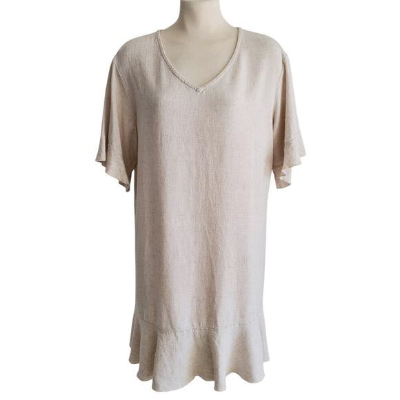 Linen Cotton Blend Dress Loose Fitting Oversized Natural Unbleached Color Size S - Picture 4 of 16